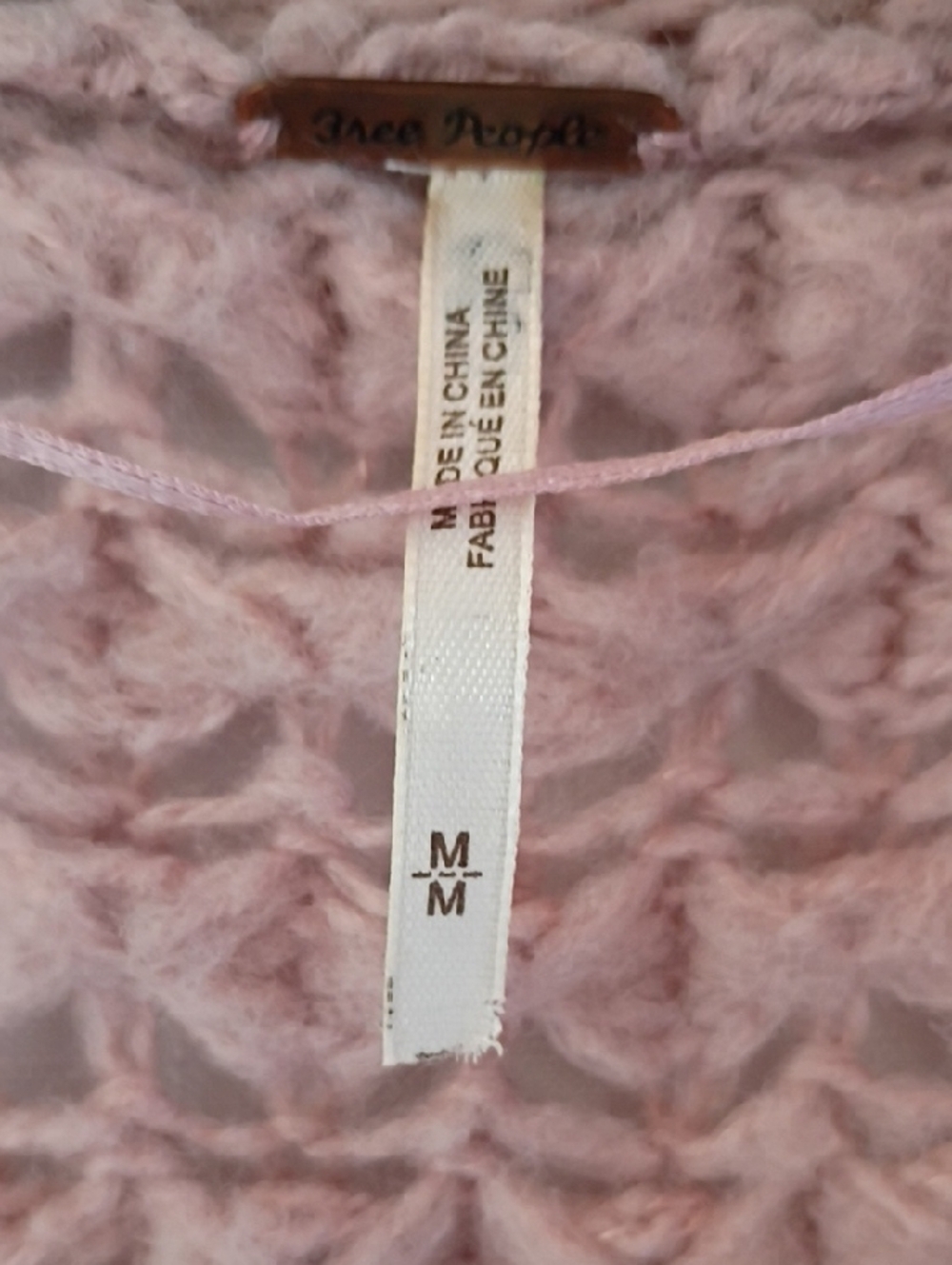 Free People Openwork V-Neck Sweater Mauve Crashing Waves Size M - Picture 5 of 9